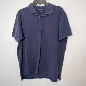 US Polo Assn. Mens Short Sleeve Button Up Polo Shirt Navy Blue XL Collared Logo